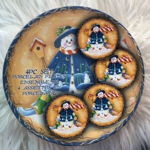 Christmas snowman Side Plates 8" Boxed Set Of 4 Elica Home Trends